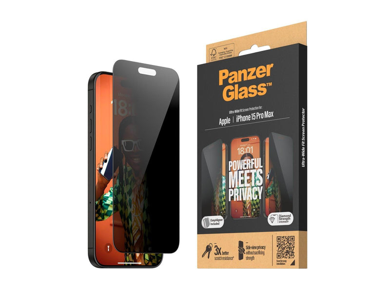 PanzerGlass Privacy Screen Protector iPhone 15 Pro Max | Ultra-Wide Fit w. EasyAligner