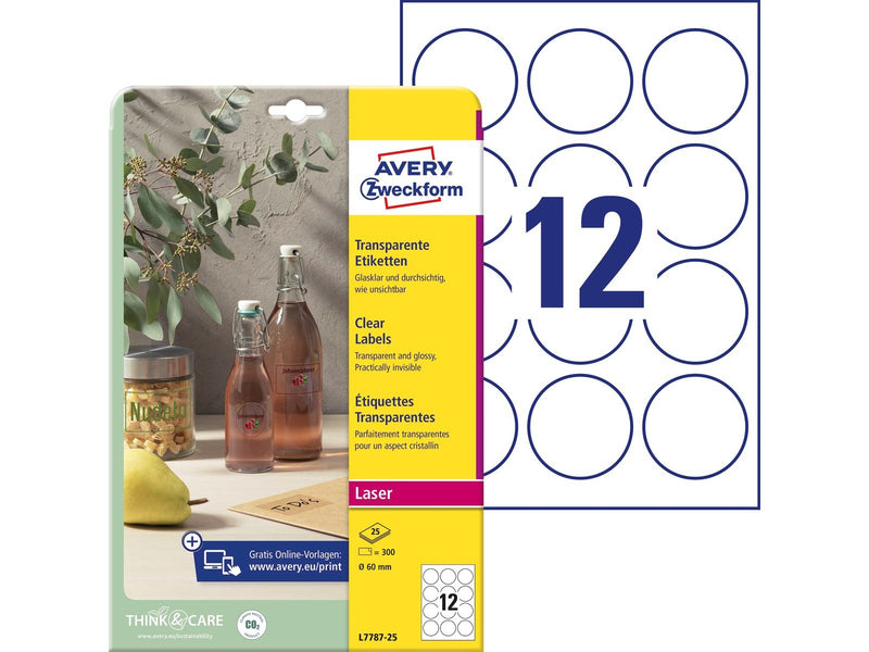 Avery Crystal clear labels (-20oC to +80oC)