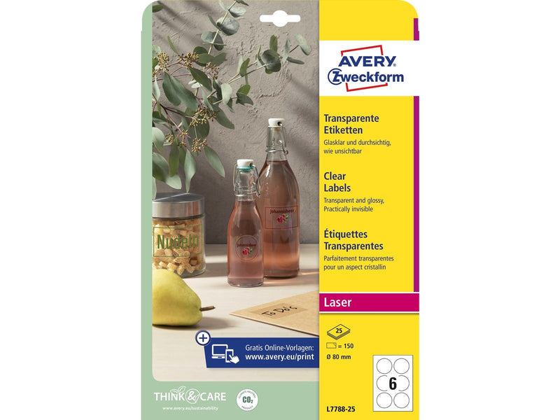 Avery Crystal clear labels (-20oC to +80oC)