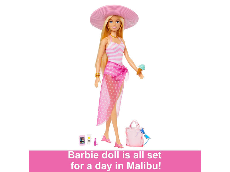 Barbie Beach Day  Doll With Swimsuit And Beach-Themed Accessories