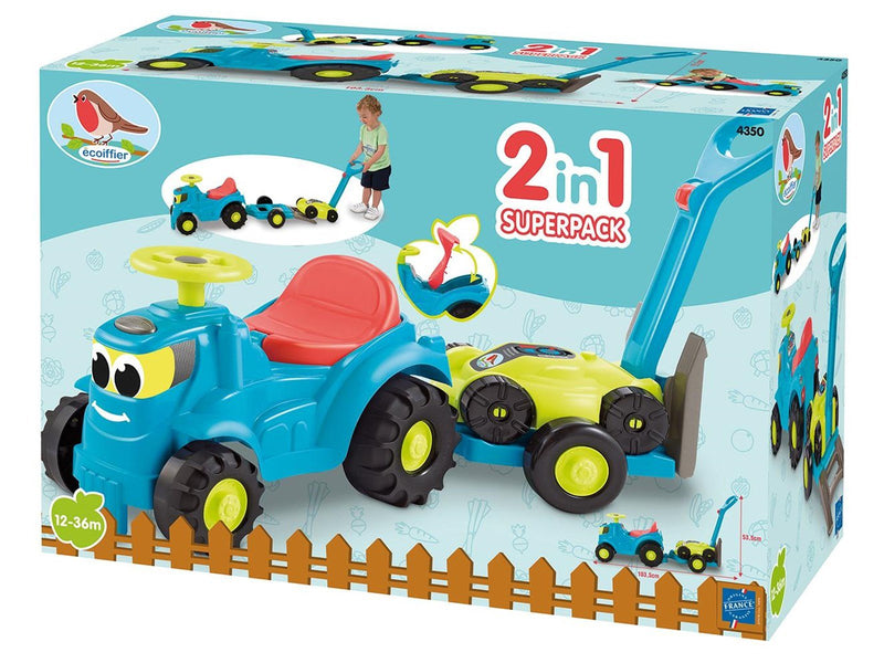 Ecoiffier Tractor with Trailer and Lawn Mower