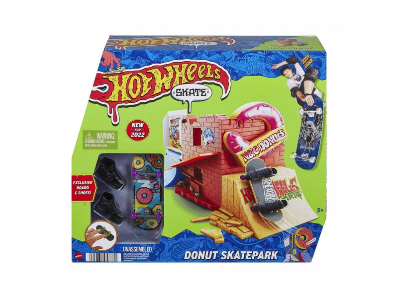 Hot Wheels Skate Donut Skatepark With Tony Hawk Fingerboard & Pair Of Skate Shoes