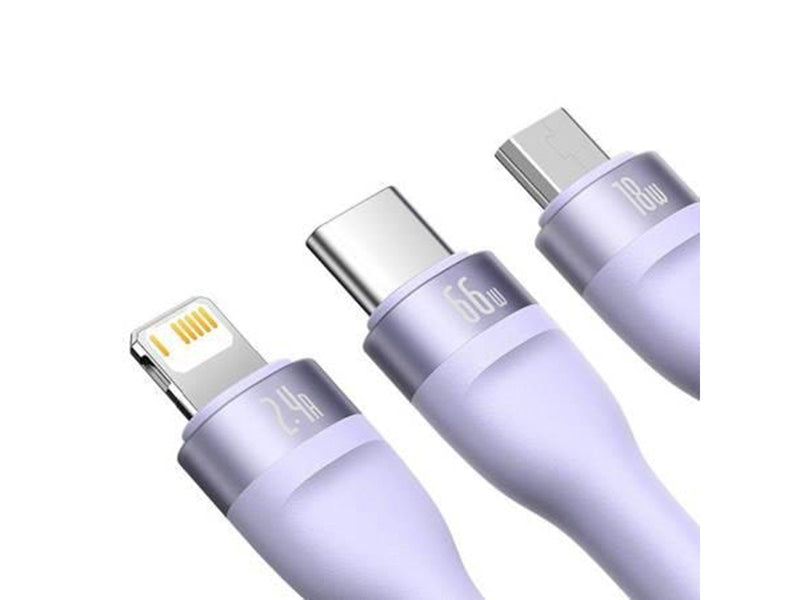 Baseus 3in1 USB cable  Flash II Series USB-C + micro USB + Lightning 66W 1.2m (Purple)