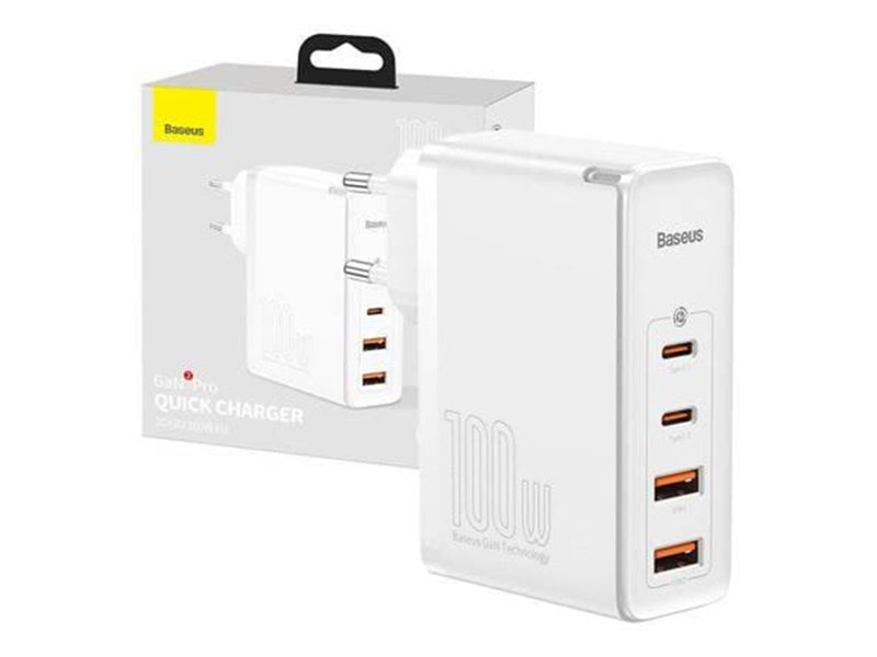Baseus Travel Charger  GaN2 Pro Quick 2x USB + 2x USB-C 100W EU (white)