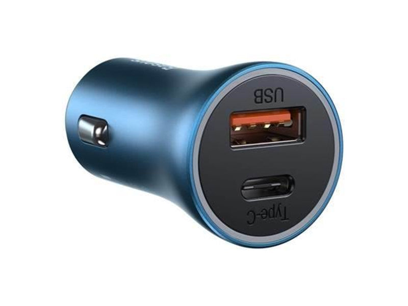 Baseus Golden Contactor Pro car charger USB + USB-C QC4.0+ PD SCP 40W (blue) + USB-C - Lightning cable 1m (blue)