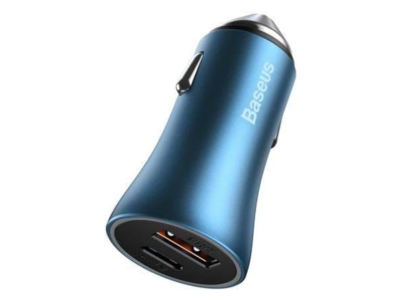 Baseus Golden Contactor Pro car charger USB + USB-C QC4.0+ PD SCP 40W (blue) + USB-C - Lightning cable 1m (blue)
