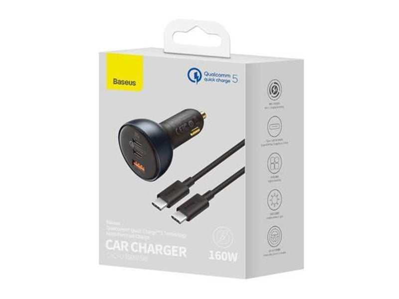 Baseus Car Charger  Qualcomm USB 2x USB-C 160W (Grey)
