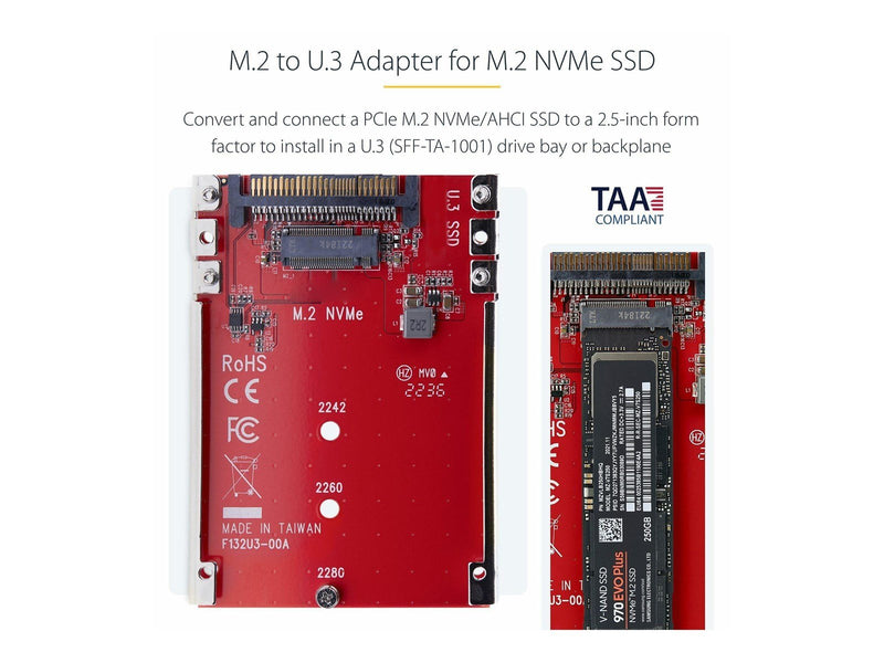 StarTech.com M.2 to U.3 Adapter For M.2 NVMe SSDs PCIe M.2 Drive to 2.5inch U.3 (SFF-TA-1001) Host Adapter/Converter TAA Complia