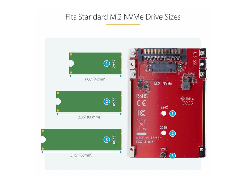 StarTech.com M.2 to U.3 Adapter For M.2 NVMe SSDs PCIe M.2 Drive to 2.5inch U.3 (SFF-TA-1001) Host Adapter/Converter TAA Complia