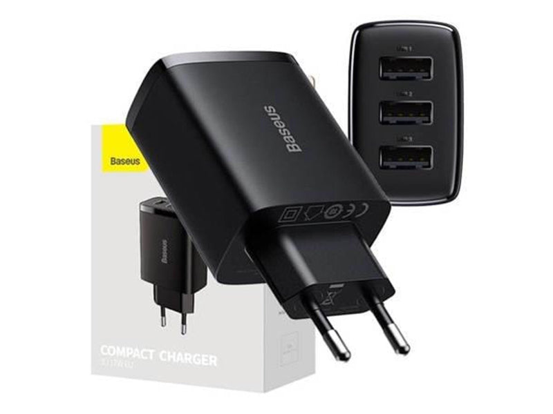 Baseus Compact Quick Charger 3x USB 17W (Black)
