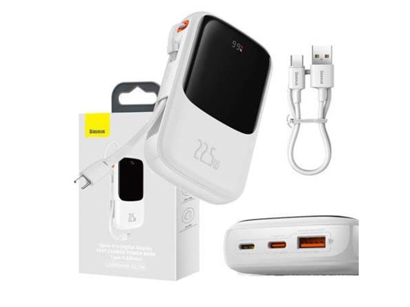 Baseus Powerbank Qpow Pro with USB-C cable USB-C USB 10000mAh 22.5W (white) Powerbank (Akku) - Weiß - 10000 mAh