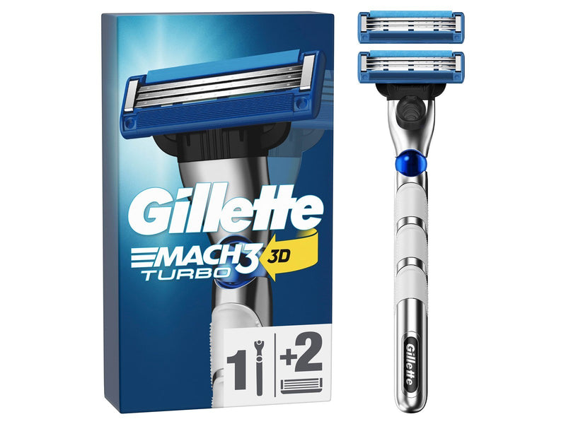 Gillette Mach3 Turbo 3D Razor handle + 2 blades