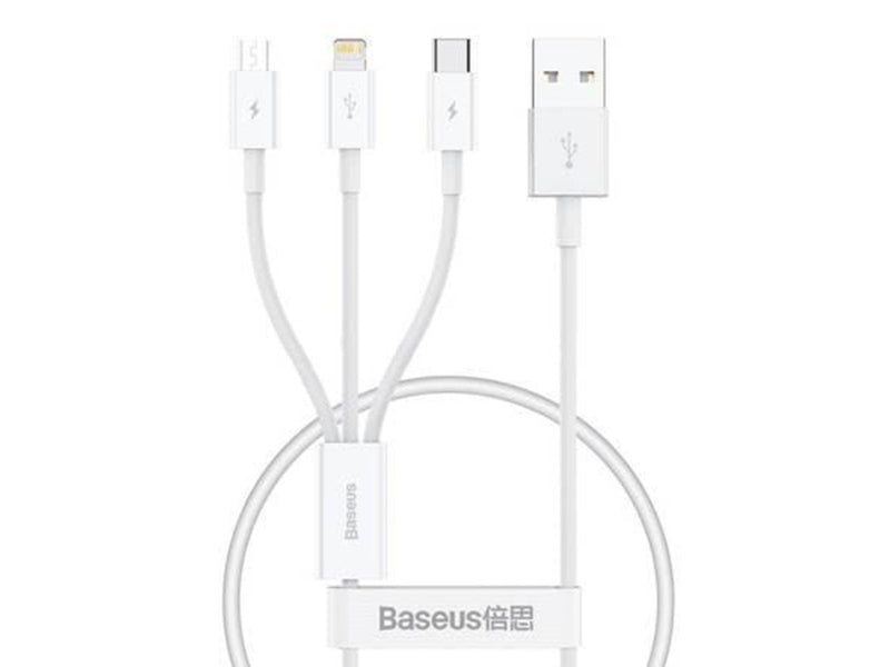 Baseus Quick Charge USB to M+L+C  Superior Data 3.5A 0.5m (White)