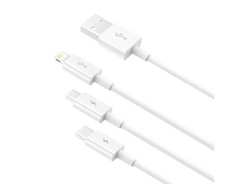 Baseus Quick Charge USB to M+L+C  Superior Data 3.5A 0.5m (White)