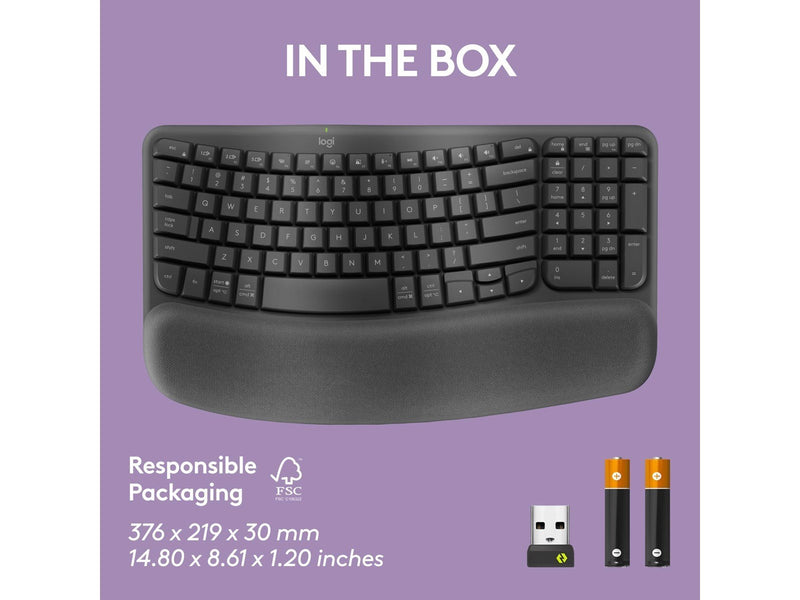 Logitech Wave Keys - Graphite - ND - Ergonomische Tastatur - Nordisch - Schwarz