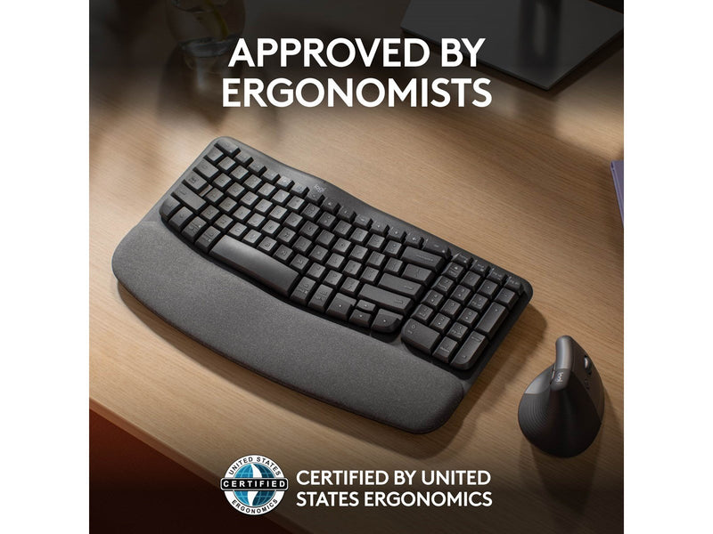 Logitech Wave Keys - Graphite - ND - Ergonomische Tastatur - Nordisch - Schwarz