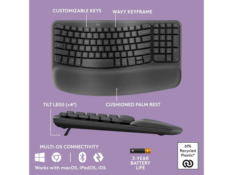 Logitech Wave Keys - Graphite - ND - Ergonomische Tastatur - Nordisch - Schwarz