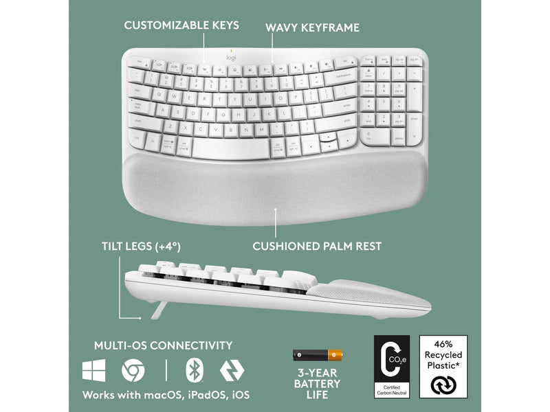 Logitech Wave Keys - Off-White - ND - Ergonomische Tastatur - Nordisch - Weiss