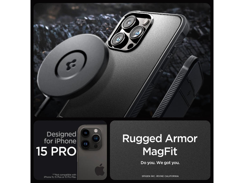 Spigen Rugged Armor MagSafe - matte black - iPhone 15 Pro