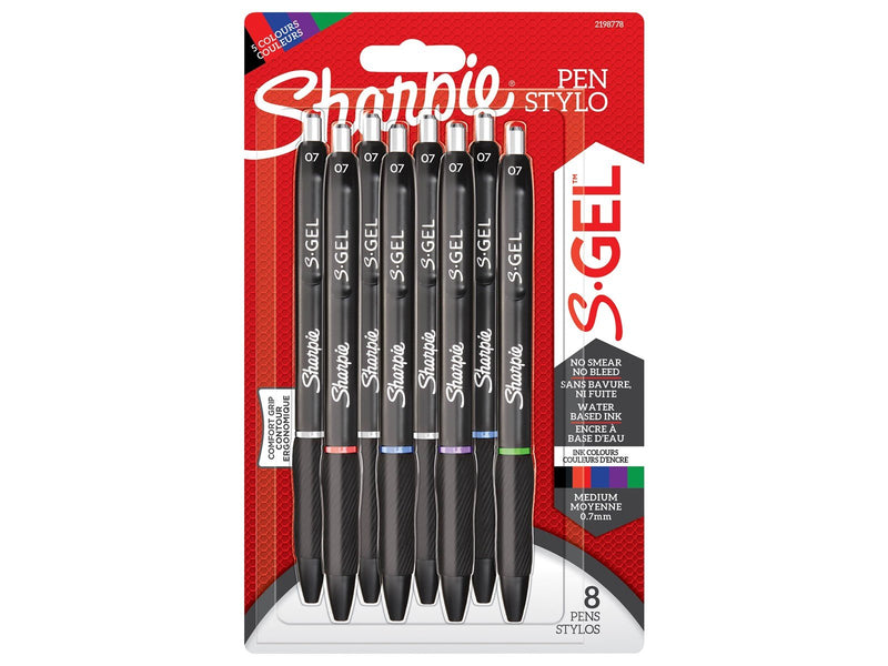 Sharpie S-Gel Gelstifte | mittlere Spitze (0,7 mm) | Gelschreiber in gemischte Farben | 8 Stück