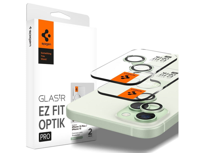 Spigen Glass tR EZ Fit Optik Pro 2 Pack - green - iPhone 15/15 Plus/14/14 Plus