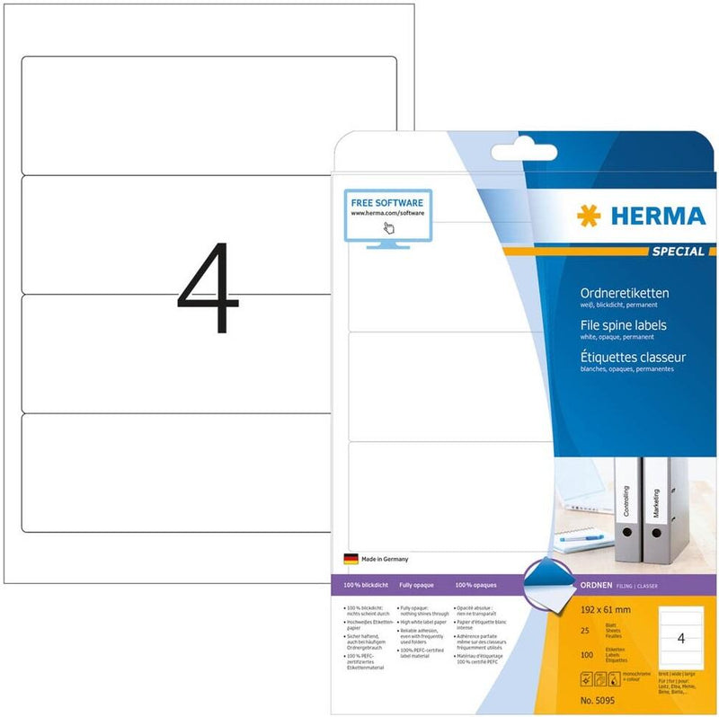 HERMA Ordneretiketten permanent weiß 192 x 61 mm - 100 Etiketten