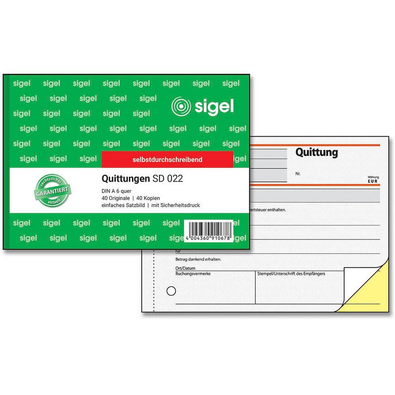 sigel Quittung SD022 MwSt. separat ausgewiesen
