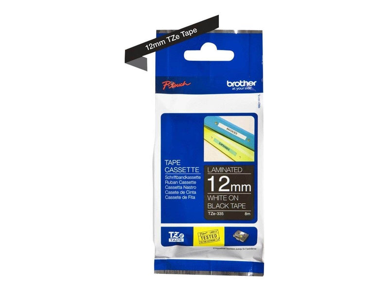 Brother TZe335 12mm (0.47") White on Black Label tape for P-Touch 8m