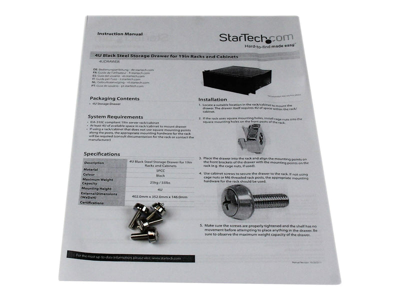 StarTech.com 4U Schwarz Stahl Storage Drawer für 19in Racks und Cabinets - Rack-Drawer für Storage