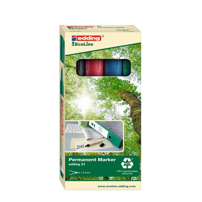edding 21 EcoLine Permanentmarker: schwarz, blau, rot, grün - 4 Stück