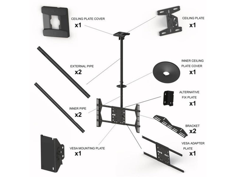 Multibrackets M Public Ceilingmount Groß Single 80 kg 63" 200 x 200 mm