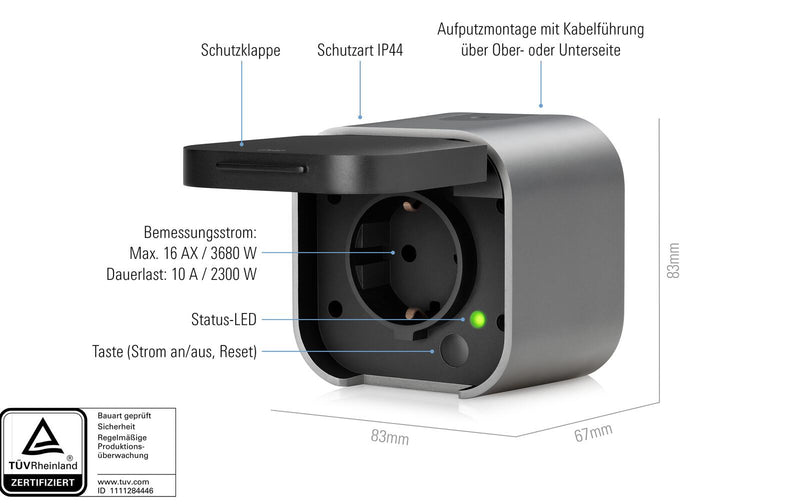 Eve 10ECM8351 Energy Outdoor Smarte Außensteckdose mit Verbrauchsmessung