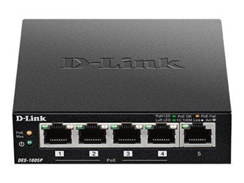 D-Link DES-1005P 5-Port Fast Ethernet PoE Unmanaged Desktop Switch