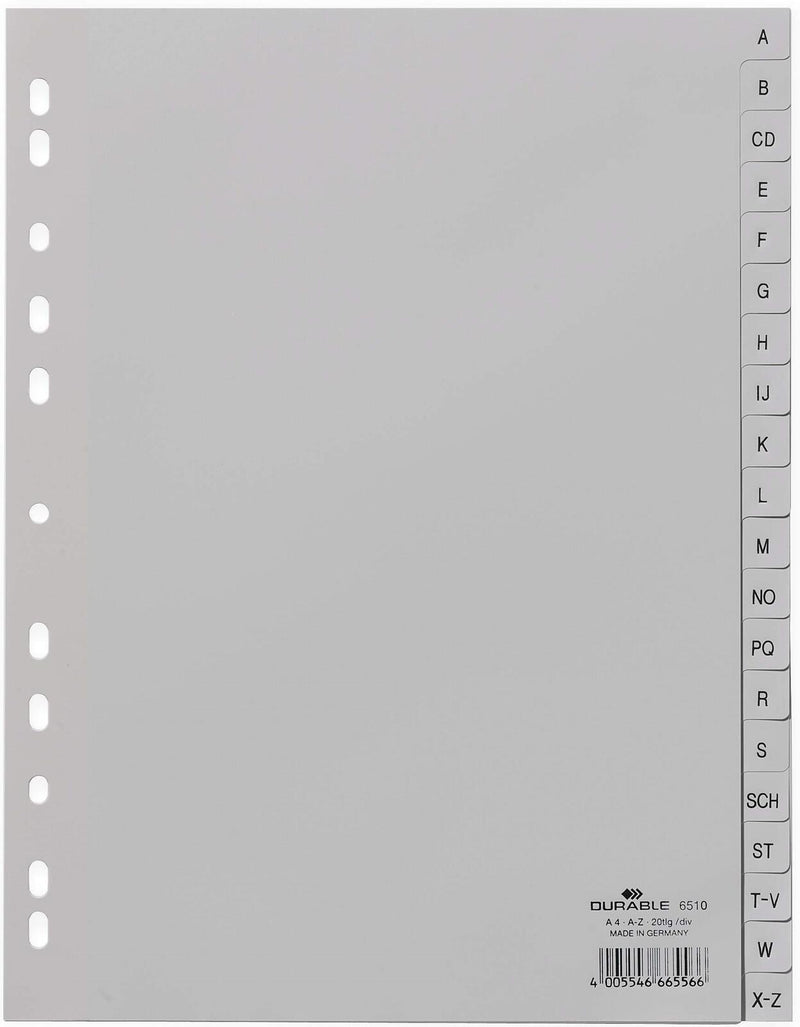 DURABLE A-Z Ordnerregister A4 - 20-teilig - grau