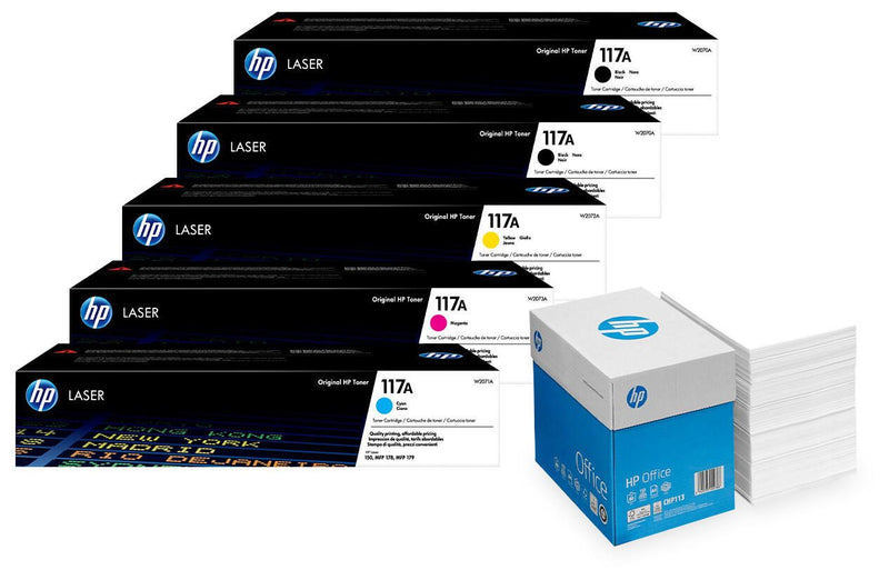 Bundle mit HP Original 117A Toner 5er Multipack + 2.500 Blatt HP Kopierpapier hochweiß