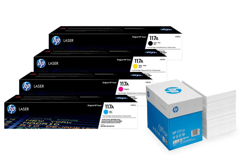 Bundle mit HP Original 117A Toner 4er Multipack + 2.500 Blatt HP Kopierpapier hochweiß