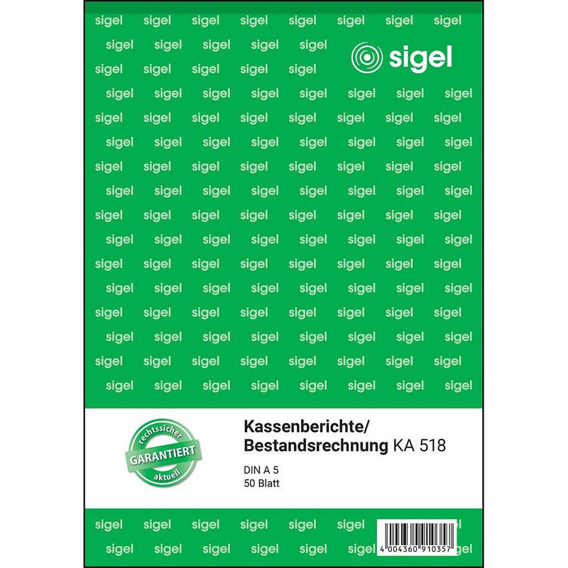 sigel Kassenbericht/Bestandsrechnung Formularbuch