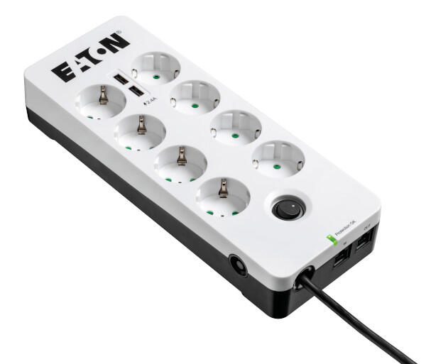 Eaton Steckdosenleiste 8fach mit RJ-11 Telefonstecker und USB-Anschlüsse 1.5m weiß