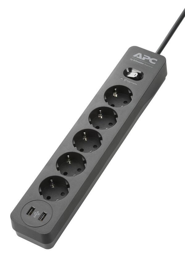 APC PME5U2B-GR Essential SurgeArrest Black 5 Ausgänge, 230 V, 2 USB-Ports