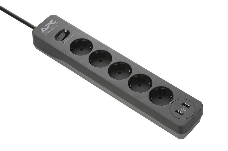 APC PME5U2B-GR Essential SurgeArrest Black 5 Ausgänge, 230 V, 2 USB-Ports