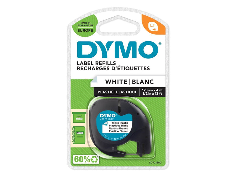 DYMO LetraTag Etikettenband| schwarz auf weiß | 12 mm x 4 m