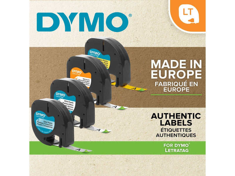 DYMO LetraTag Etikettenband| schwarz auf weiß | 12 mm x 4 m