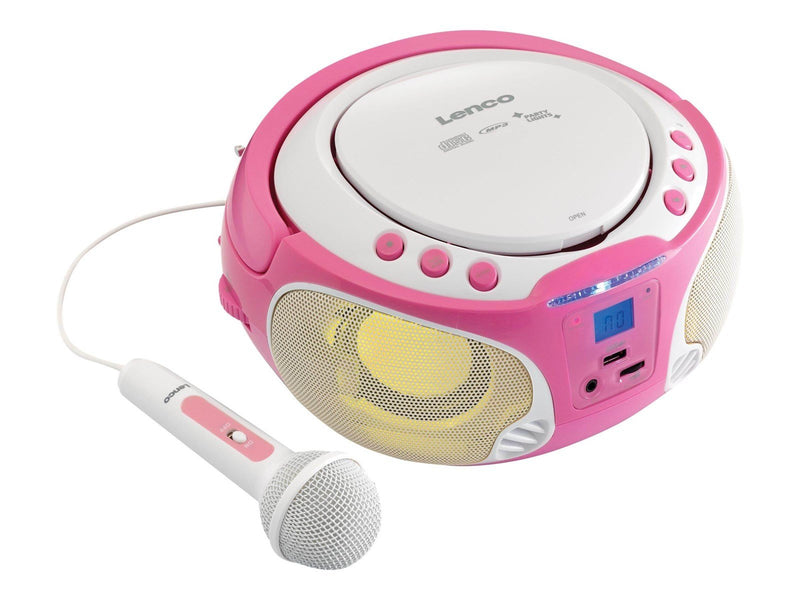 Lenco SCD-650 - Portable FM Radio CD/MP3/USB Microphone & Light Effects - Pink - FM - Stereo - Pink