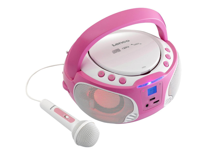 Lenco SCD-650 - Portable FM Radio CD/MP3/USB Microphone & Light Effects - Pink - FM - Stereo - Pink