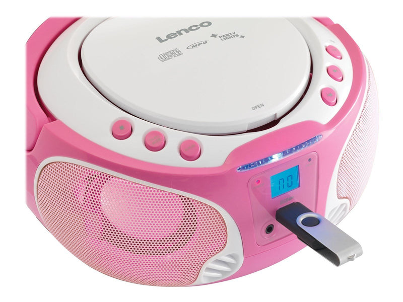 Lenco SCD-650 - Portable FM Radio CD/MP3/USB Microphone & Light Effects - Pink - FM - Stereo - Pink