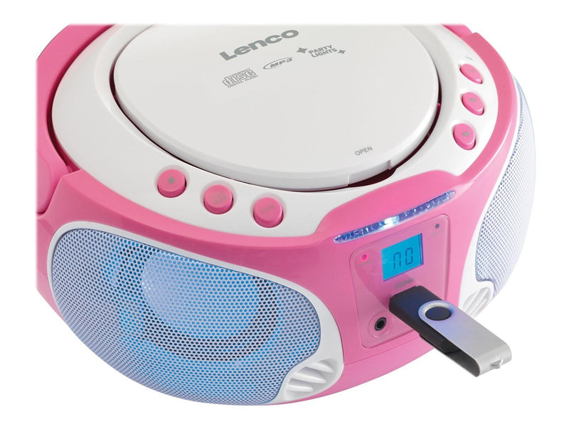 Lenco SCD-650 - Portable FM Radio CD/MP3/USB Microphone & Light Effects - Pink - FM - Stereo - Pink