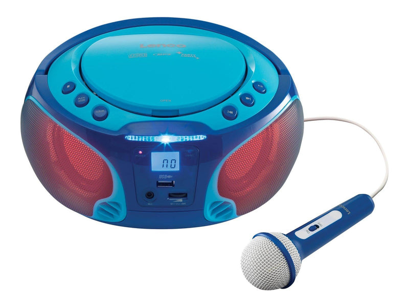 Lenco SCD-650BU - Portable FM Radio CD/MP3/USB Microphone & Light Effects - Blue - FM - Stereo - Blau