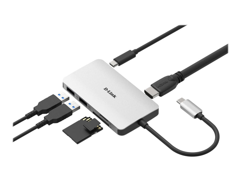 D-Link 4-In-1 USB-C Hub mit HDMI/Kartenleser/USB-C Thunderbolt 3 Dockingstation