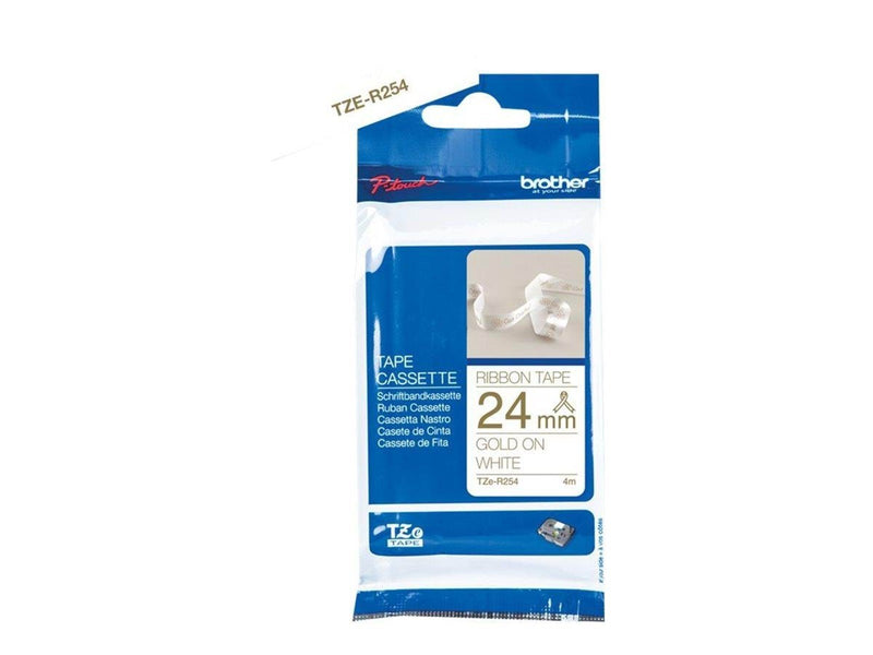 Brother TZe R254 - Glossy - gold on white Roll (2.4 cm x 4 m)