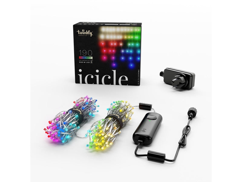 Twinkly Icicle – 190 App-Controlled RGB + Warm White LEDs. Clear Wire.